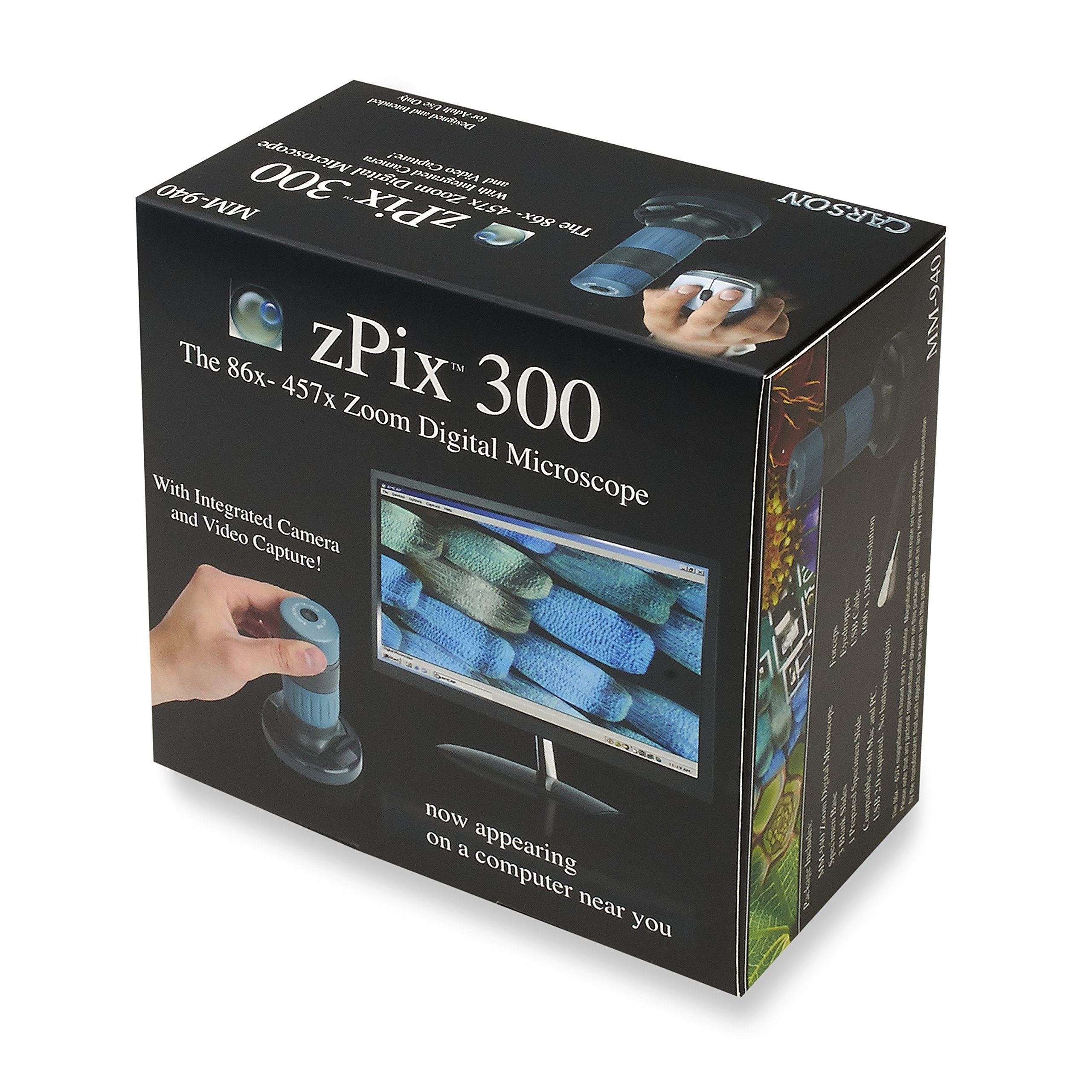 Carson Mm 940 Zpix 300 Zoom 86X 457X Power Usb Digital Microscope With Integrated Camera And Video Capture,Black